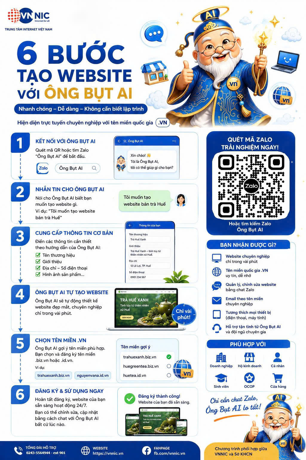 6 bước tạo website với Ông Bụt AI