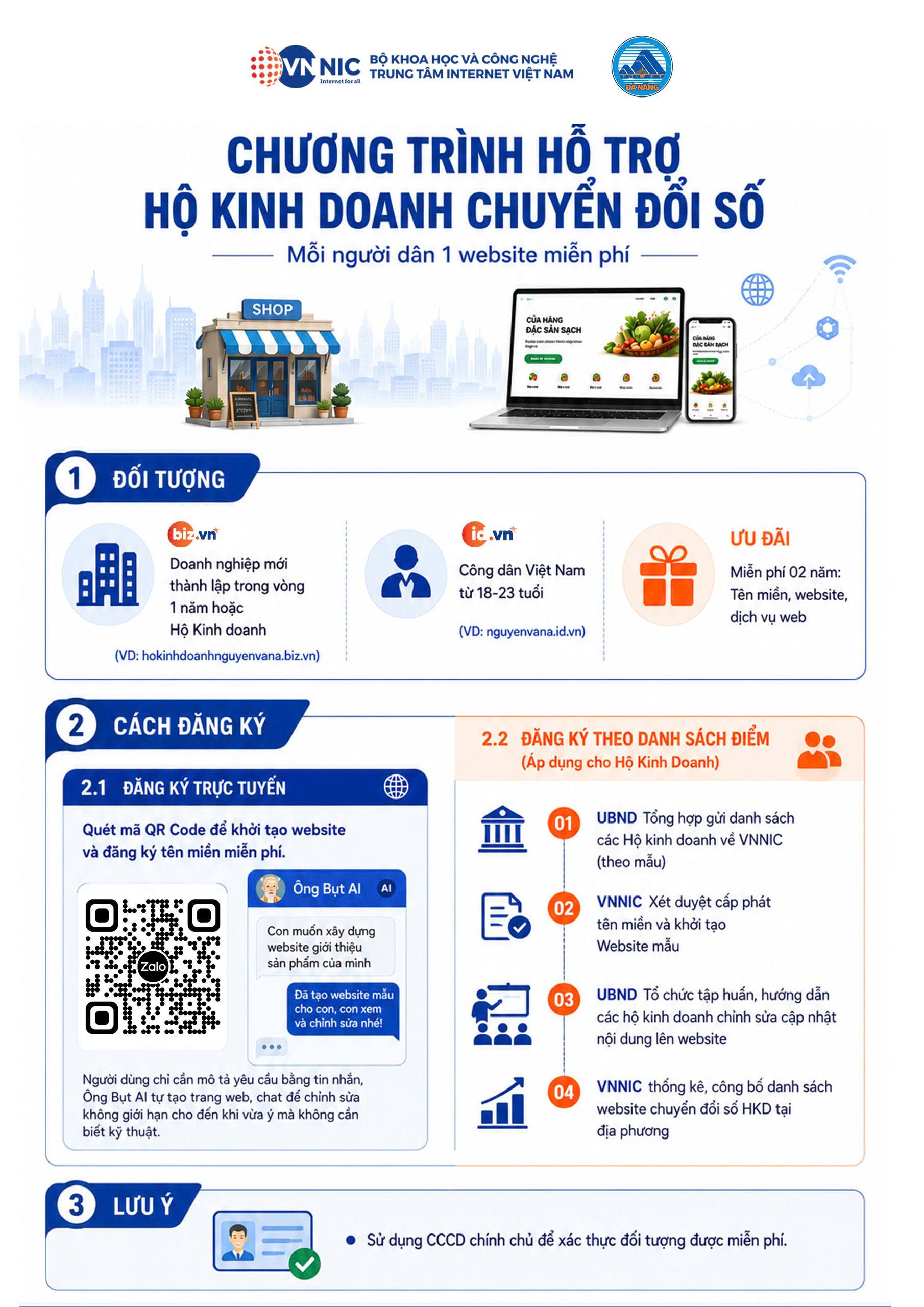 Chương trình hỗ trợ hộ kinh doanh chuyển đổi số – Mỗi người dân 1 website miễn phí (VNNIC)