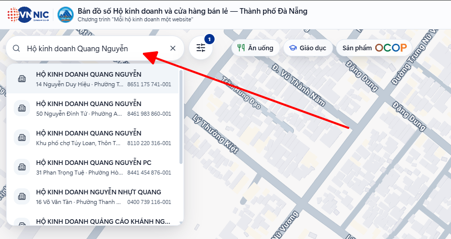 Tra cứu Hộ kinh doanh trên Bản đồ số hkd.danang.gov.vn