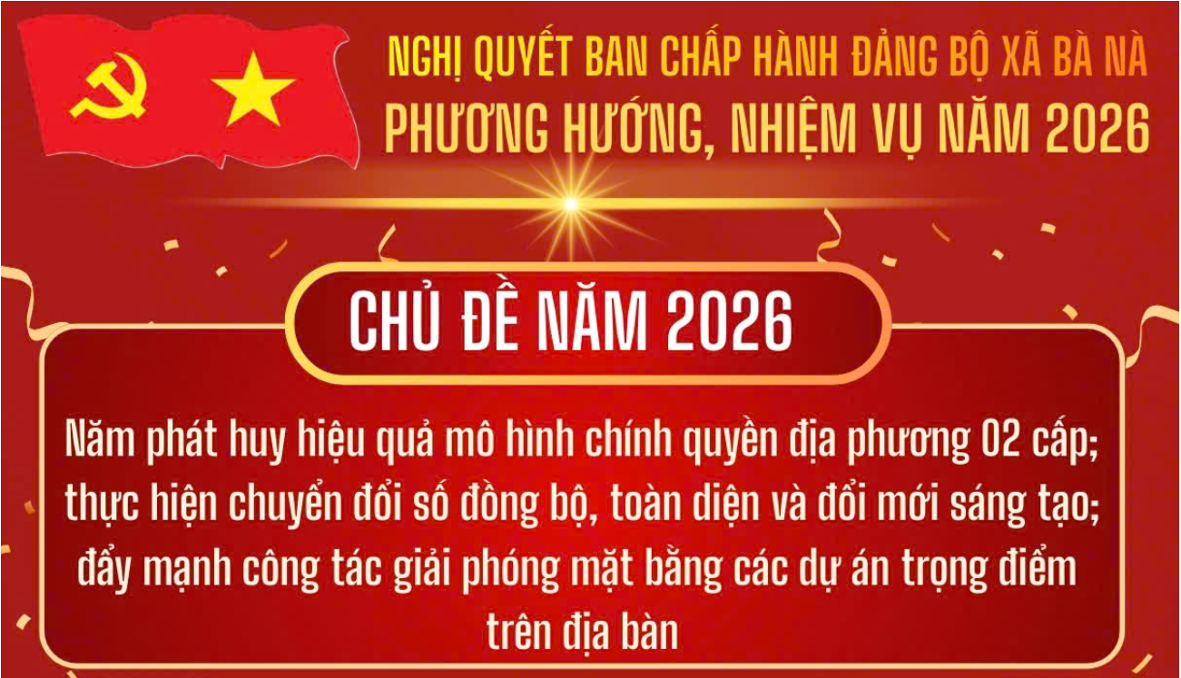 (Infographics) Các chỉ tiêu chủ yếu được xác định trong Nghị quyết số 12-NQ/ĐU ngày 18/12/2025 của Ban Chấp hành Đảng bộ xã Bà Nà về phương hướng, nhiệm vụ năm 2026