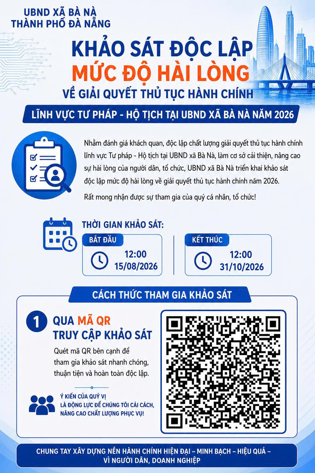 UBND xã Bà Nà triển khai khảo sát độc lập mức độ hài lòng về giải quyết thủ tục hành chính năm 2026
